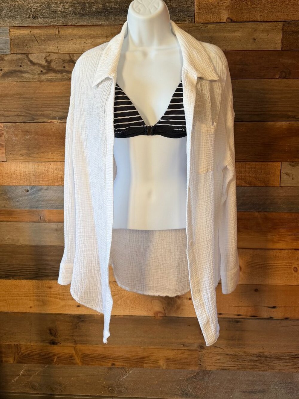 Shade and Shore White Waffle Knit Women's Swim Cover-Up Button Down Sz. XS
